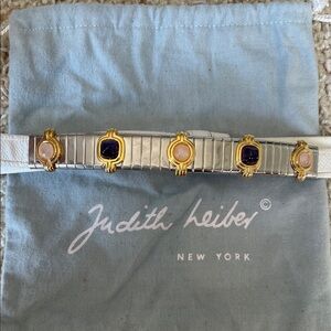Judith Leiber Silver and Gold Belt with Gem Details